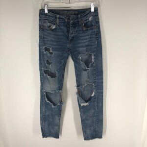 American Eagle TomGirl Destroyed Raw Hem Jeans 0
